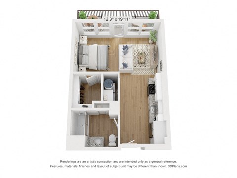 Floor plan for studio, 1 bath, 505 sqft